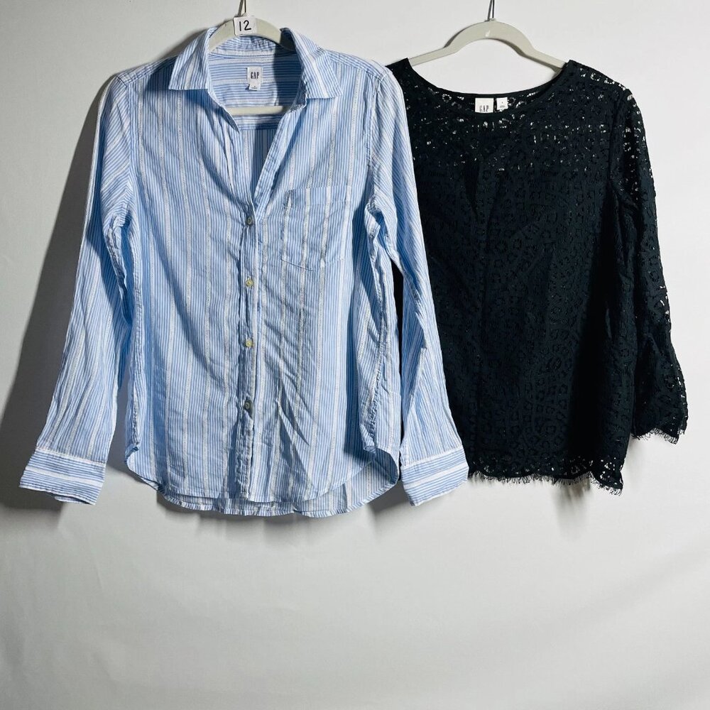GAP Light Blue Striped Button-Up Shirt & Black Lace Top Duo
